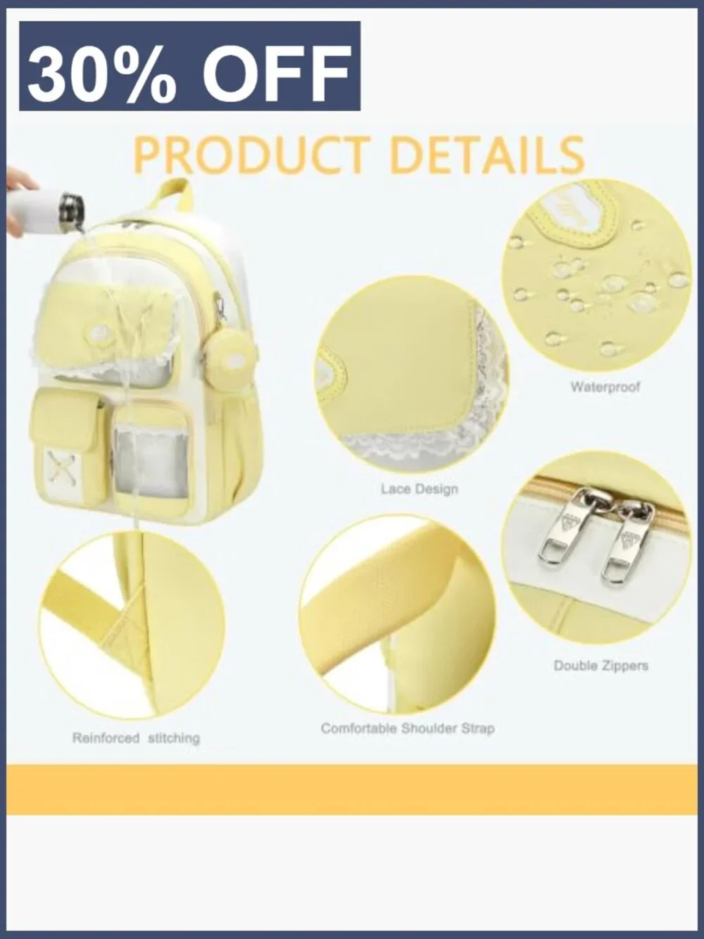 Kids Backpack with Lace Trim, Detachable Coin Purse, 15.6'' Laptop Compartment,